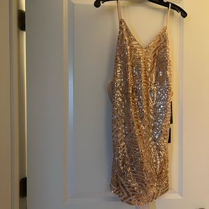 Make Your Entrance Rose Gold Sequin Tie-Back Mini Dress